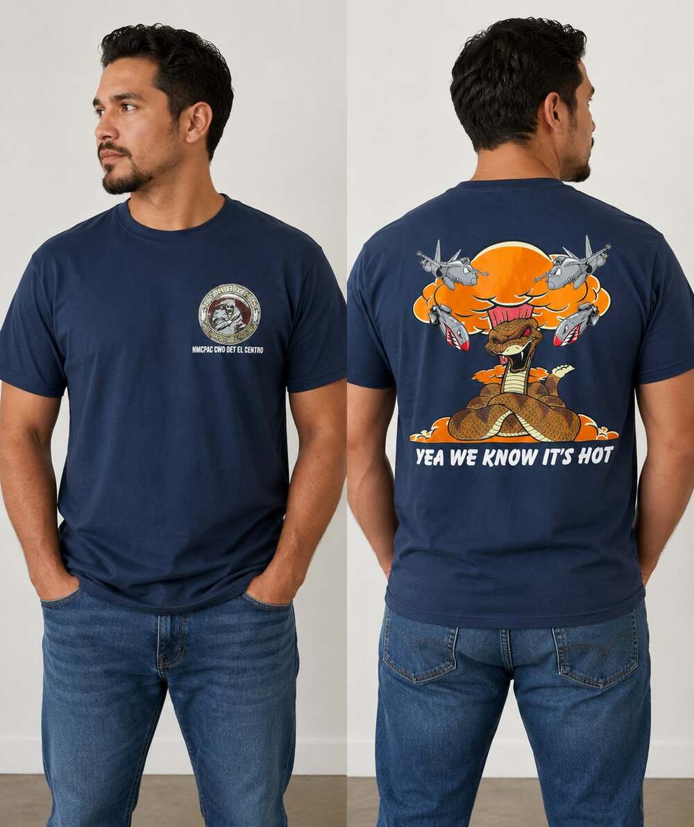 A4 Navy Blue Performance T-Shirt Warheads On Foreheads NMCPAC CWD DET El Centro